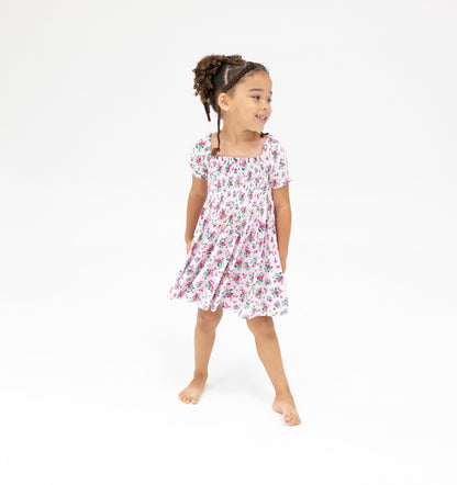 Angel Dear Preppy Roses Puff Sleeve Smocked Dress