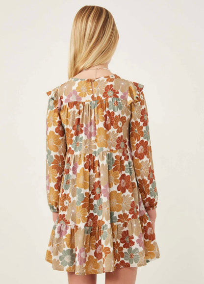 Hayden Floral Print Ruffle Sleeve Dress 6216