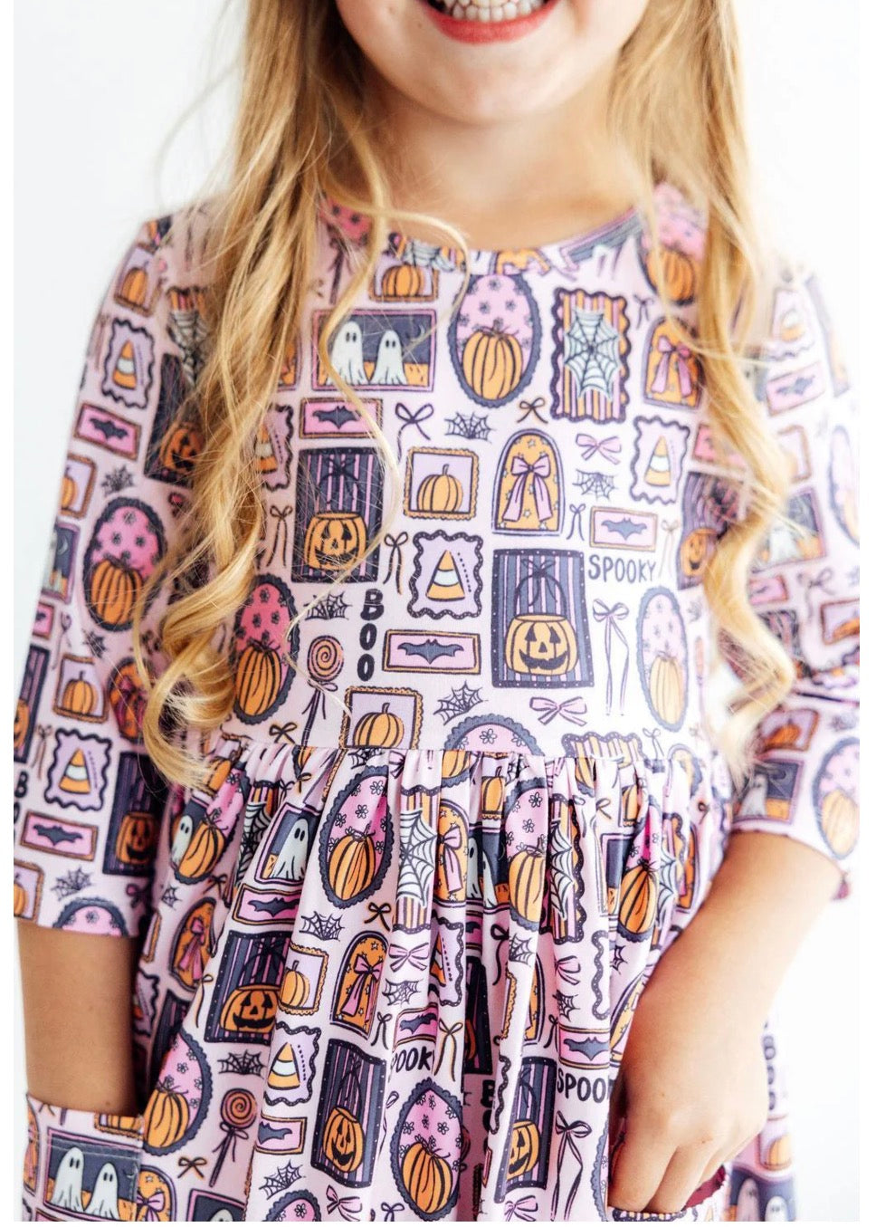 MR Ghouls Just Want To Have Fun 3/4 Sleeve Pocket Twirl Dress