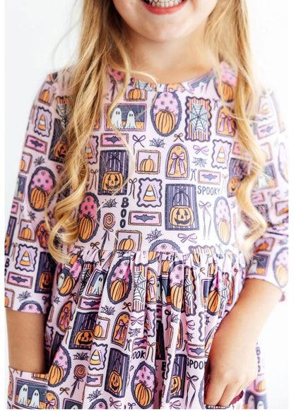 MR Ghouls Just Want To Have Fun 3/4 Sleeve Pocket Twirl Dress