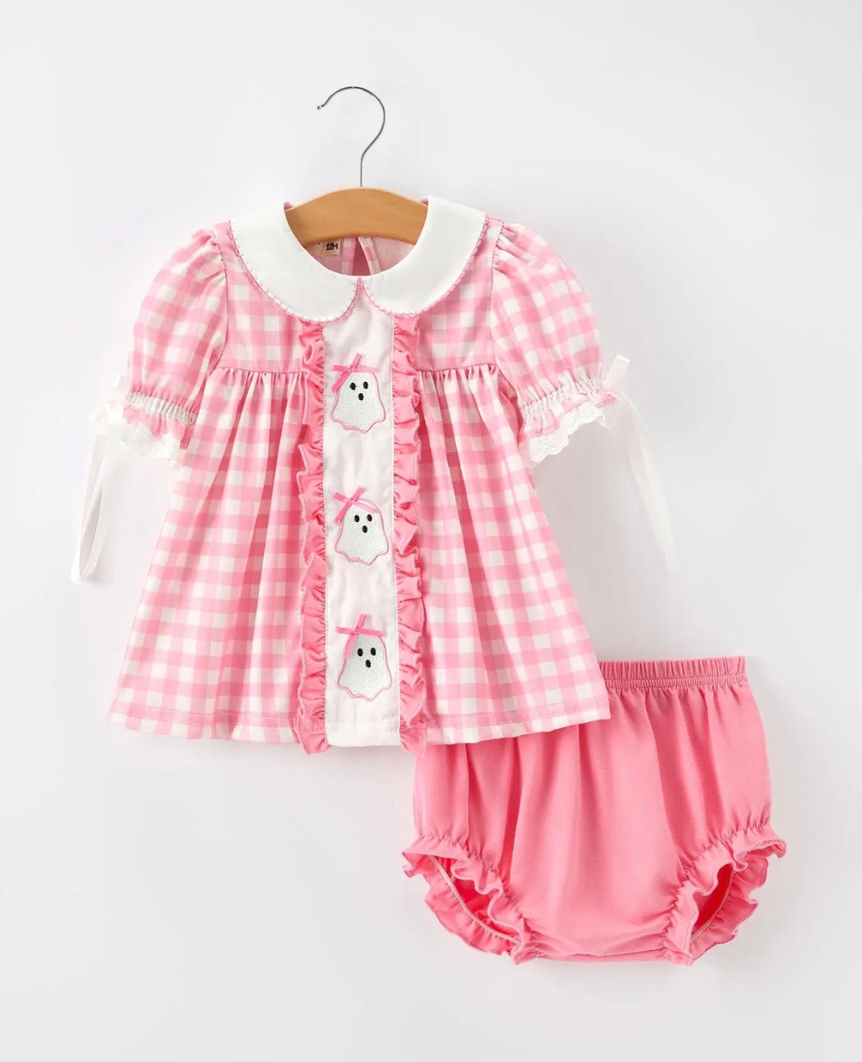 Pink Ghost Embroidered Bloomer Set