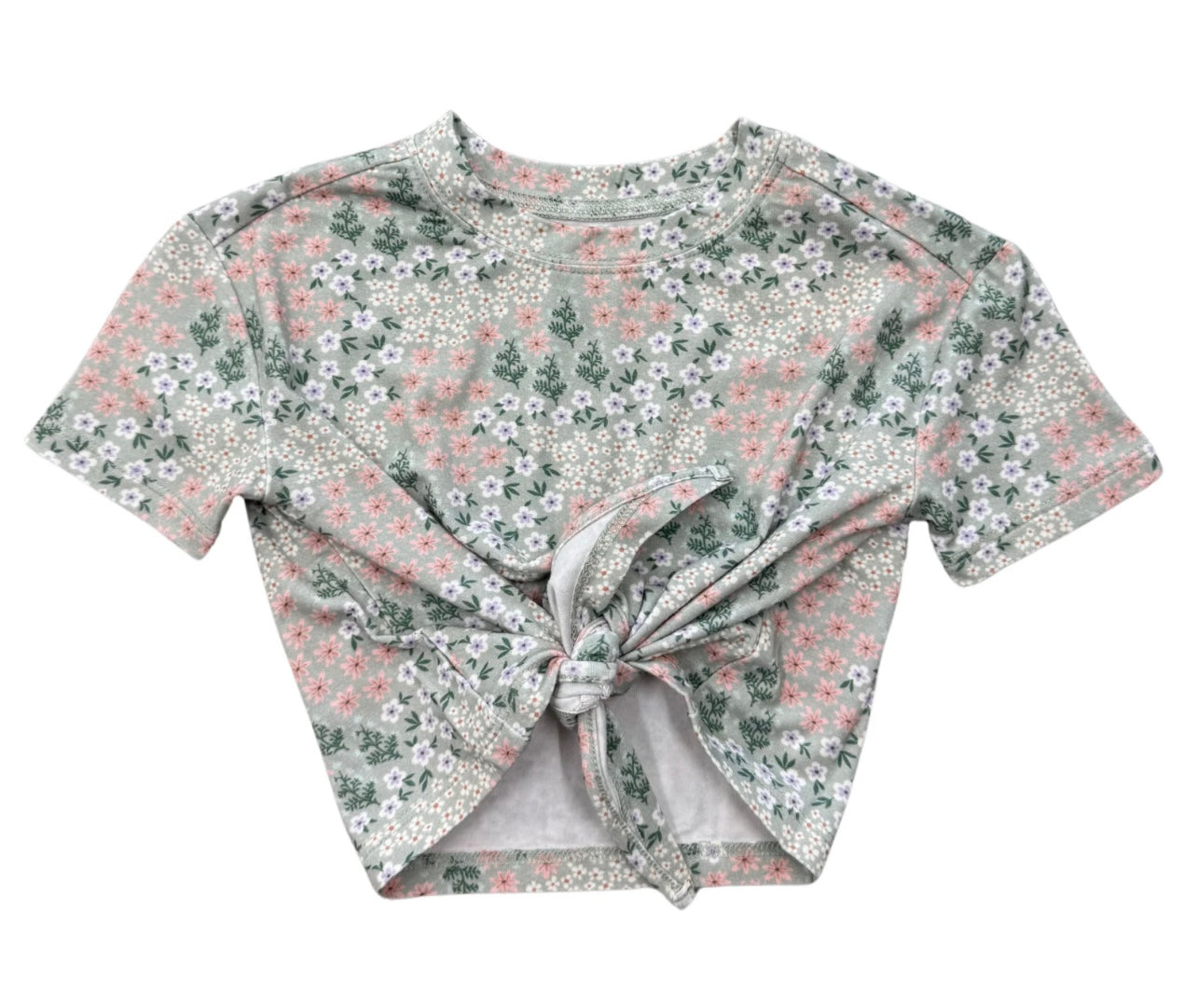 Baby Sprouts Aqua Grey Floral Girls Tie Front Shirt