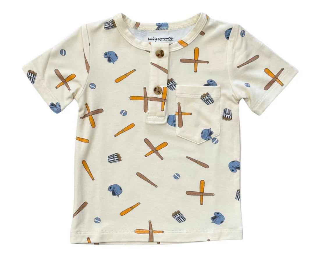 Baby Sprouts Baseball Short Sleeve Henley Shirt
