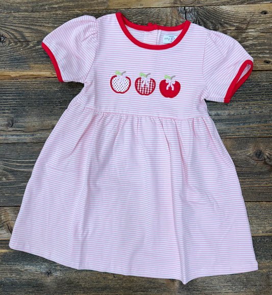 Pink Apple Embroidered Stripe Dress