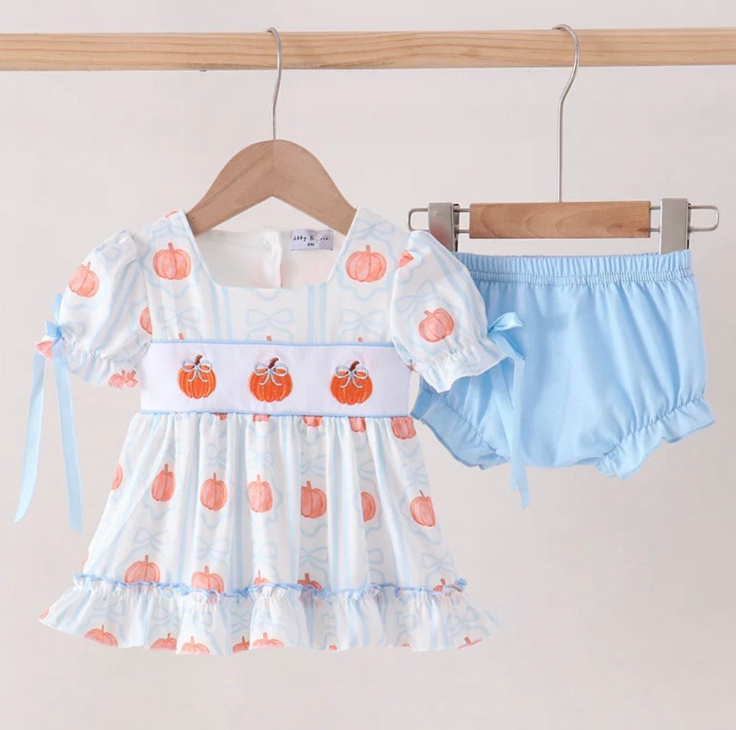 Blue Pumpkin Embroidery Ruffle Bloomer Set