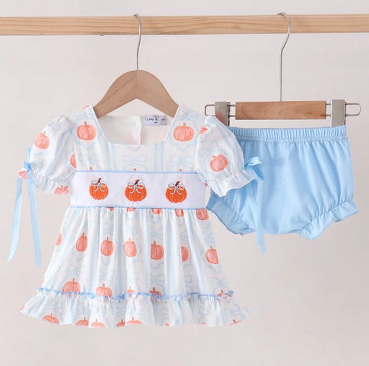 Blue Pumpkin Embroidery Ruffle Bloomer Set