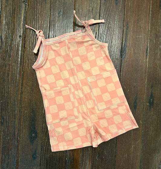 Peach Checkered Pocket Jumpsuit