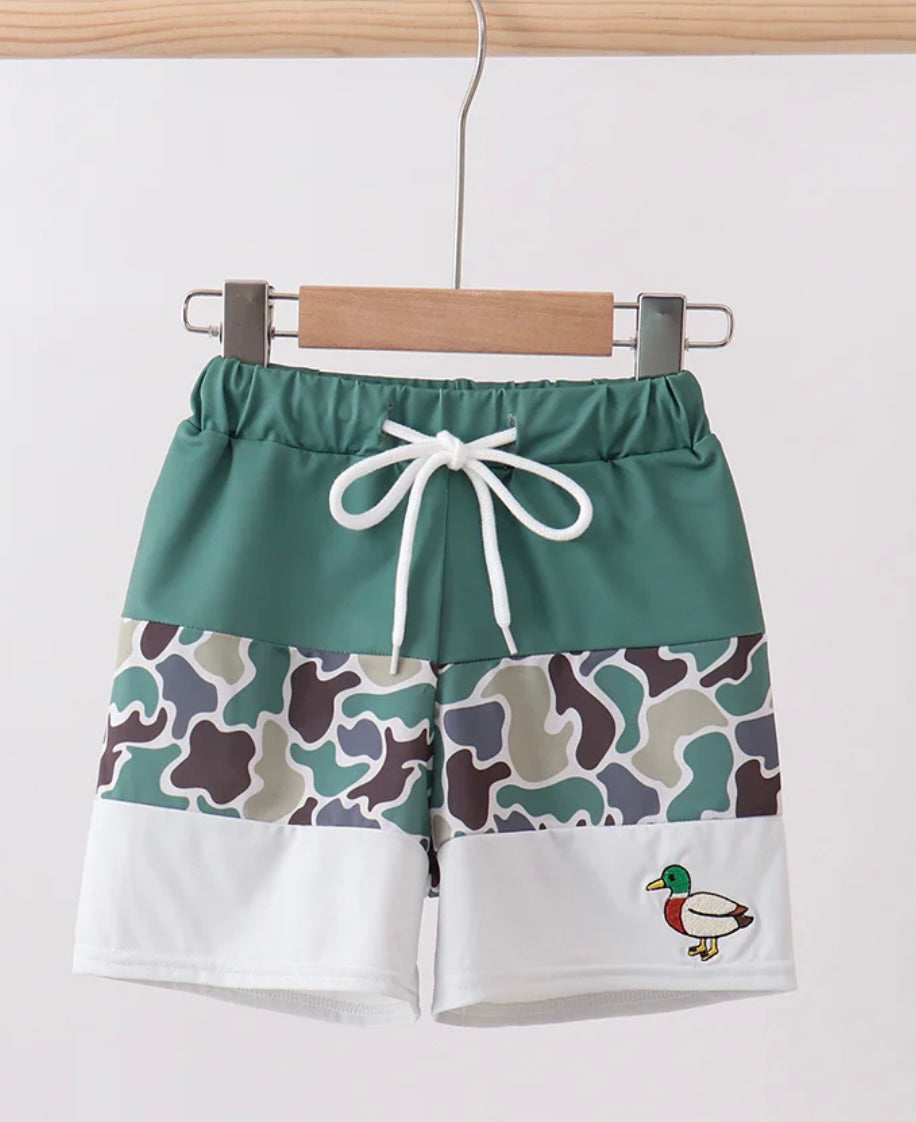 Camo Duck Embroidery Swim Trunks