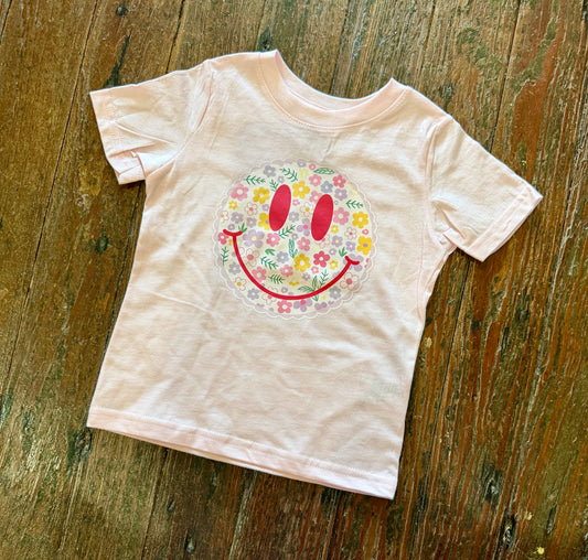 Pink Flower Power Smiley Tee