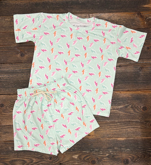 Mint Lightening Bolt Oversized Tee Set