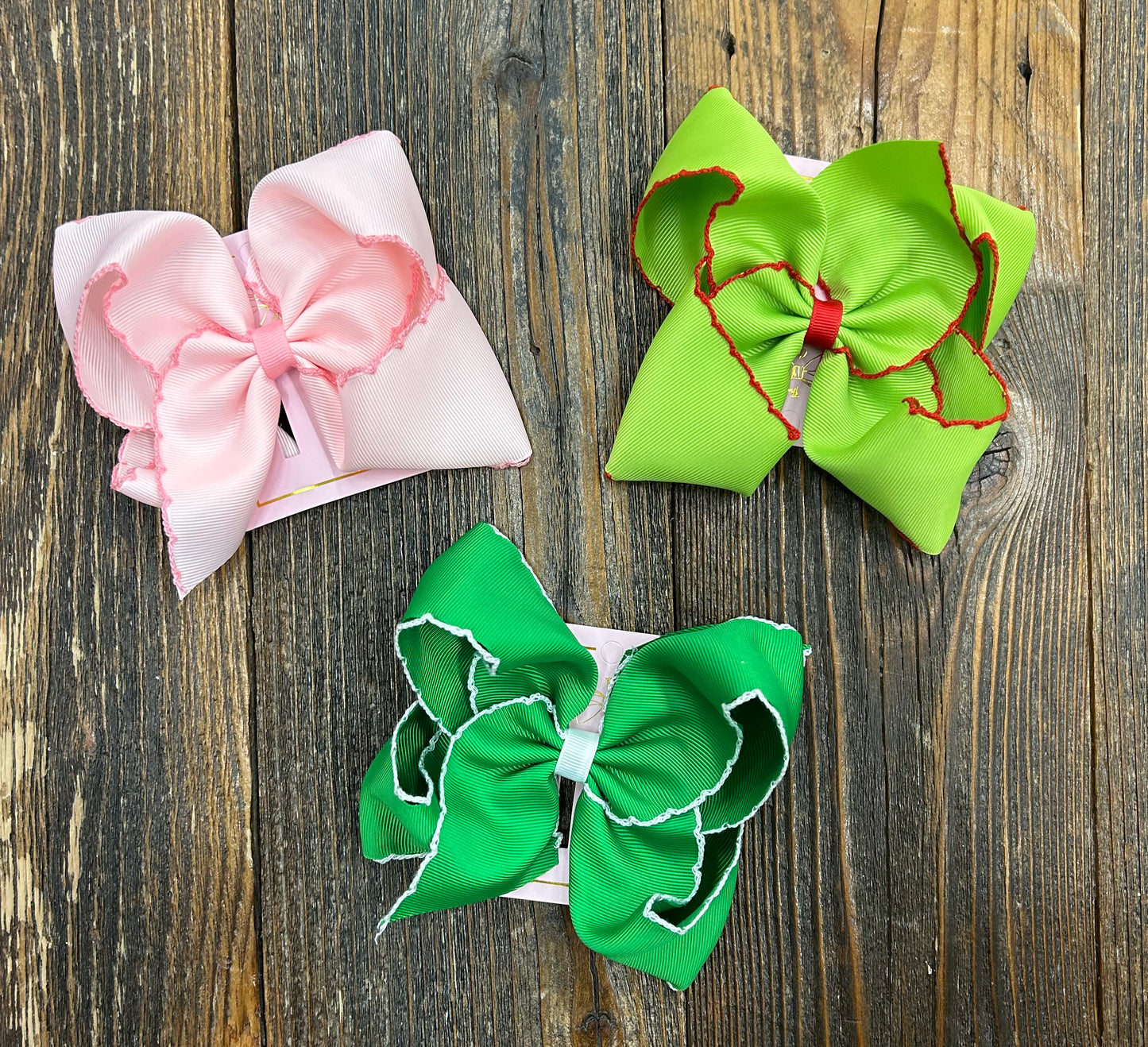 Holiday Moon Stitch Embroidered Solid Bows