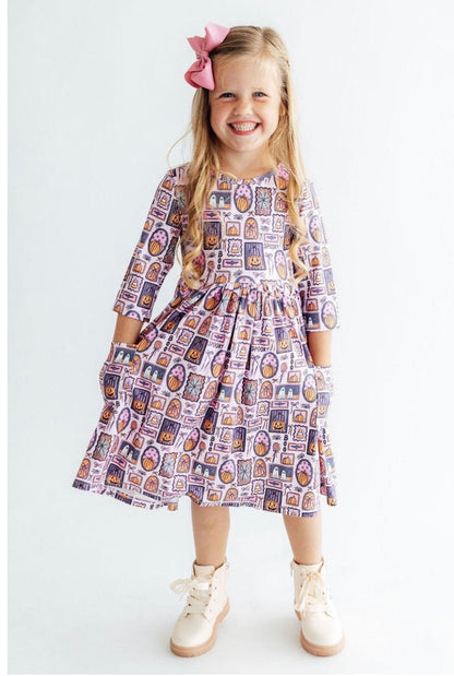 MR Ghouls Just Want To Have Fun 3/4 Sleeve Pocket Twirl Dress