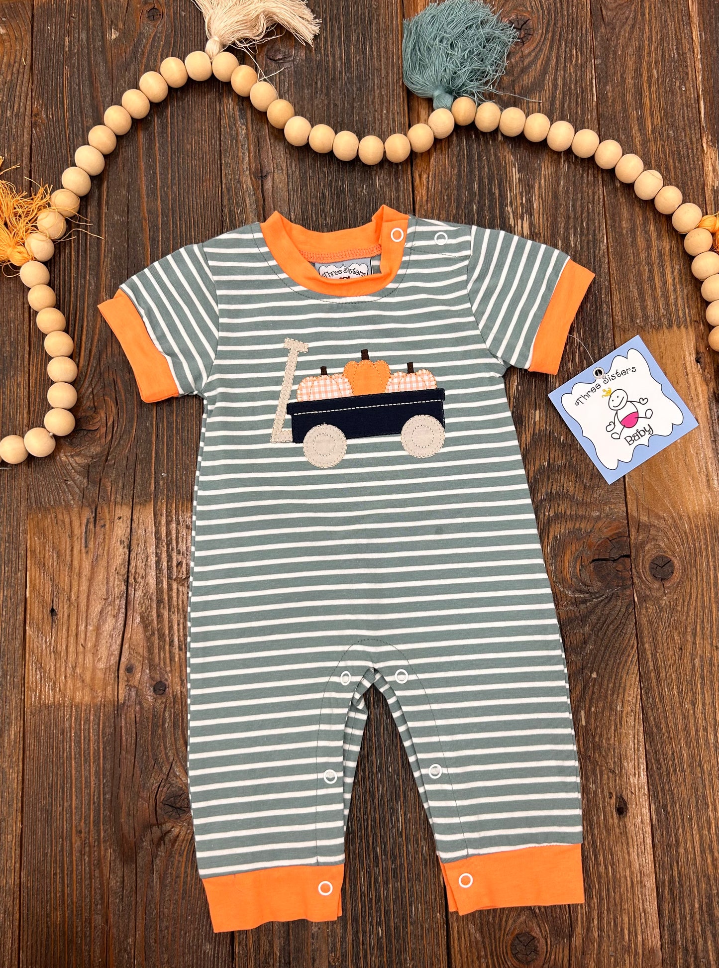 Three Sisters Pumpkin Wagon Boys Romper