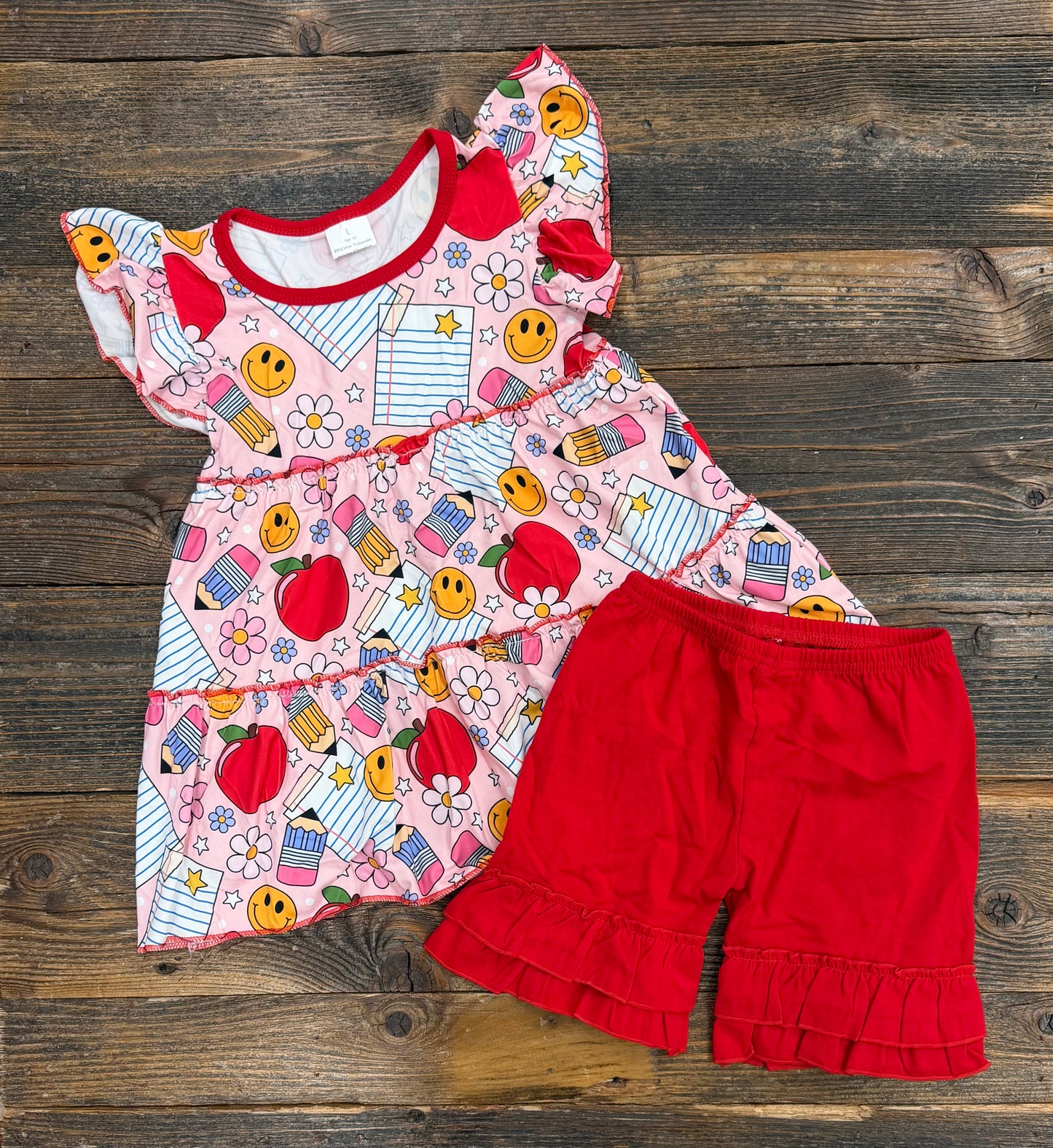 Red Smiley Back to School Short Set