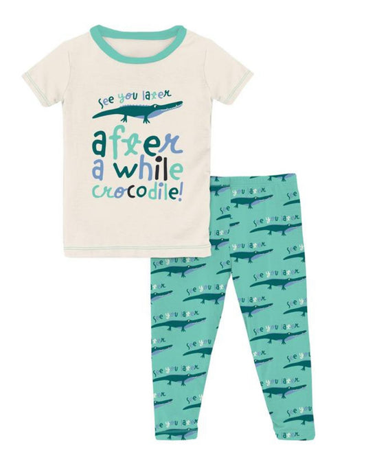 Kickee Short Sleeve Graphic Tee Pajama Set - Glass Later Alligator