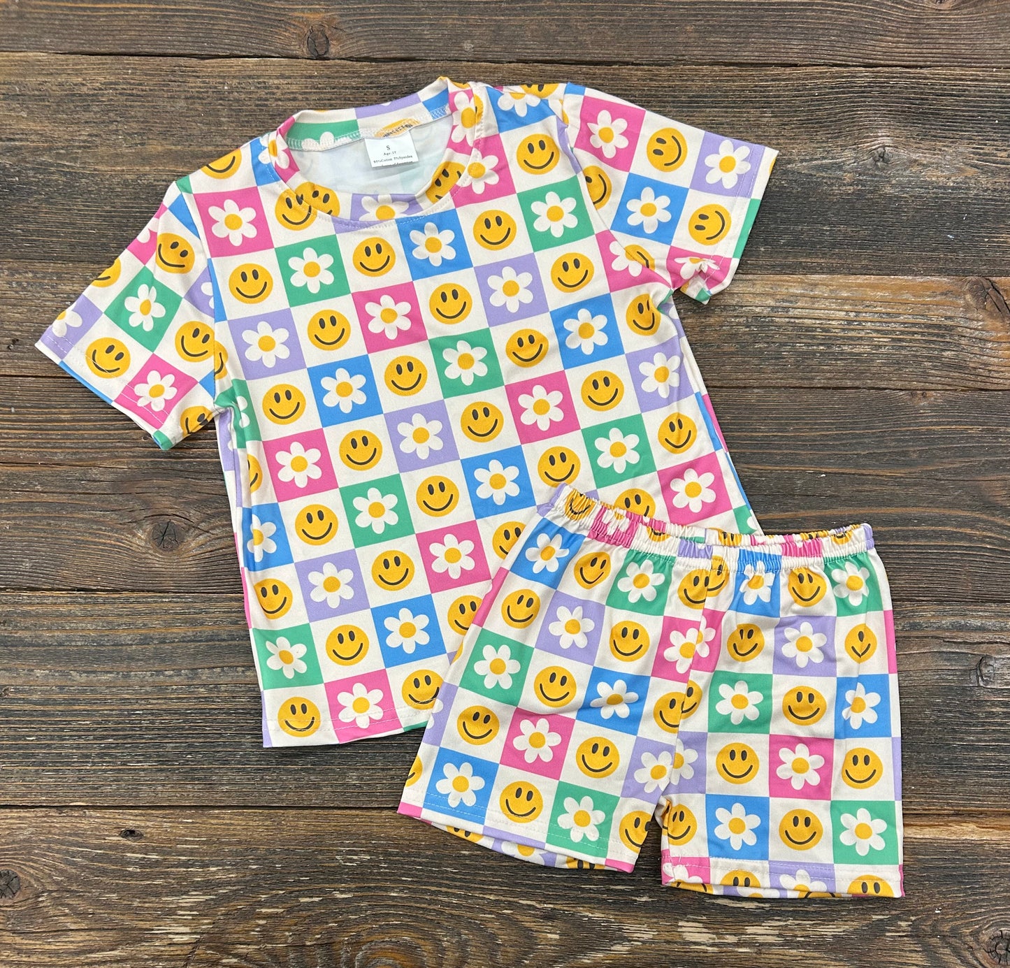 Smiley Floral Checkered Lounge Set