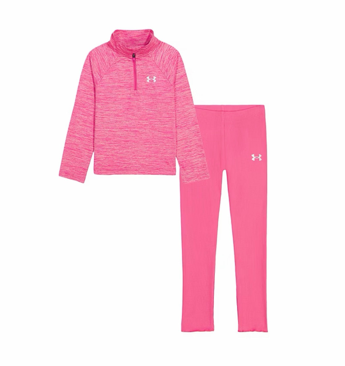 Under Armour Pink Frenzy Quarter Zip & Lattice Ruffle Hem Ribbed Pant Set