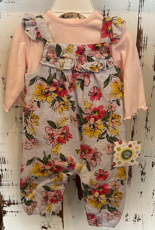 Little Me 2pc Floral Overall Set