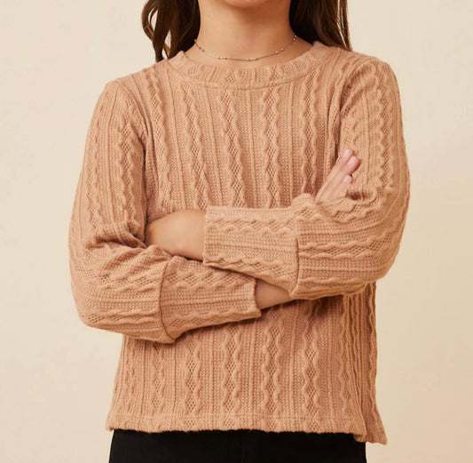 Hayden Long Cuff Cable Knit Pullover Top GY6290