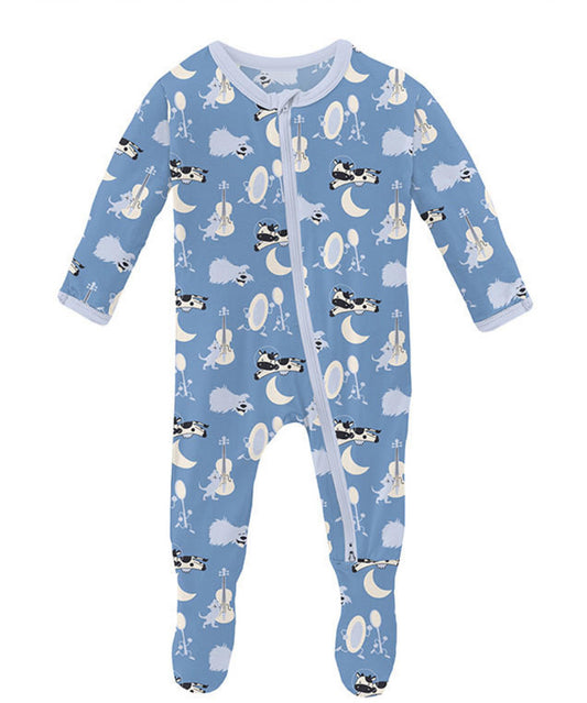 Kickee Dream Blue Hey Diddle Diddle Footie With 2 Way Zipper