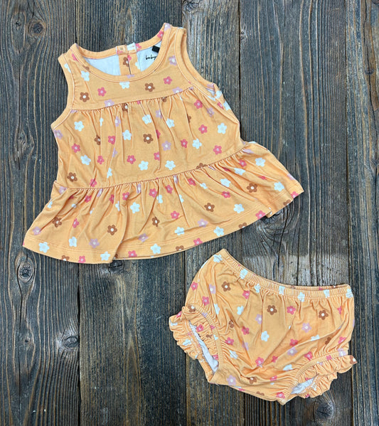 Baby Sprouts Desert Mist Blooms Double Peplum & Bloomer Set
