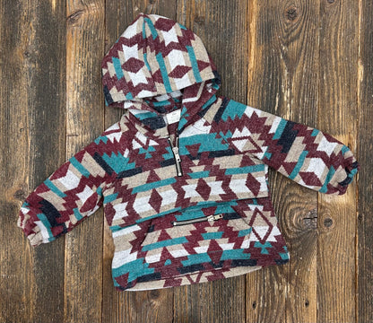 Teal & Maroon Aztec Hooded Pullover