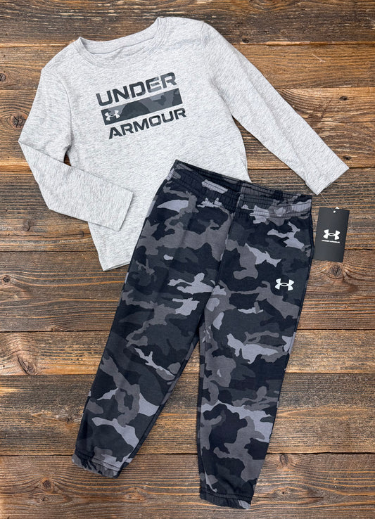 Under Armour Mod Gray Heather Black Camo Jogger Set