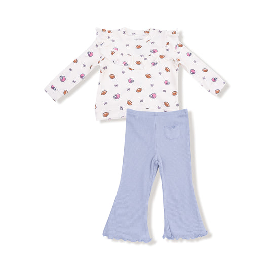 Angel Dear Football and Bows V-Ruffle Waffle Top & Waffle Flare Pant