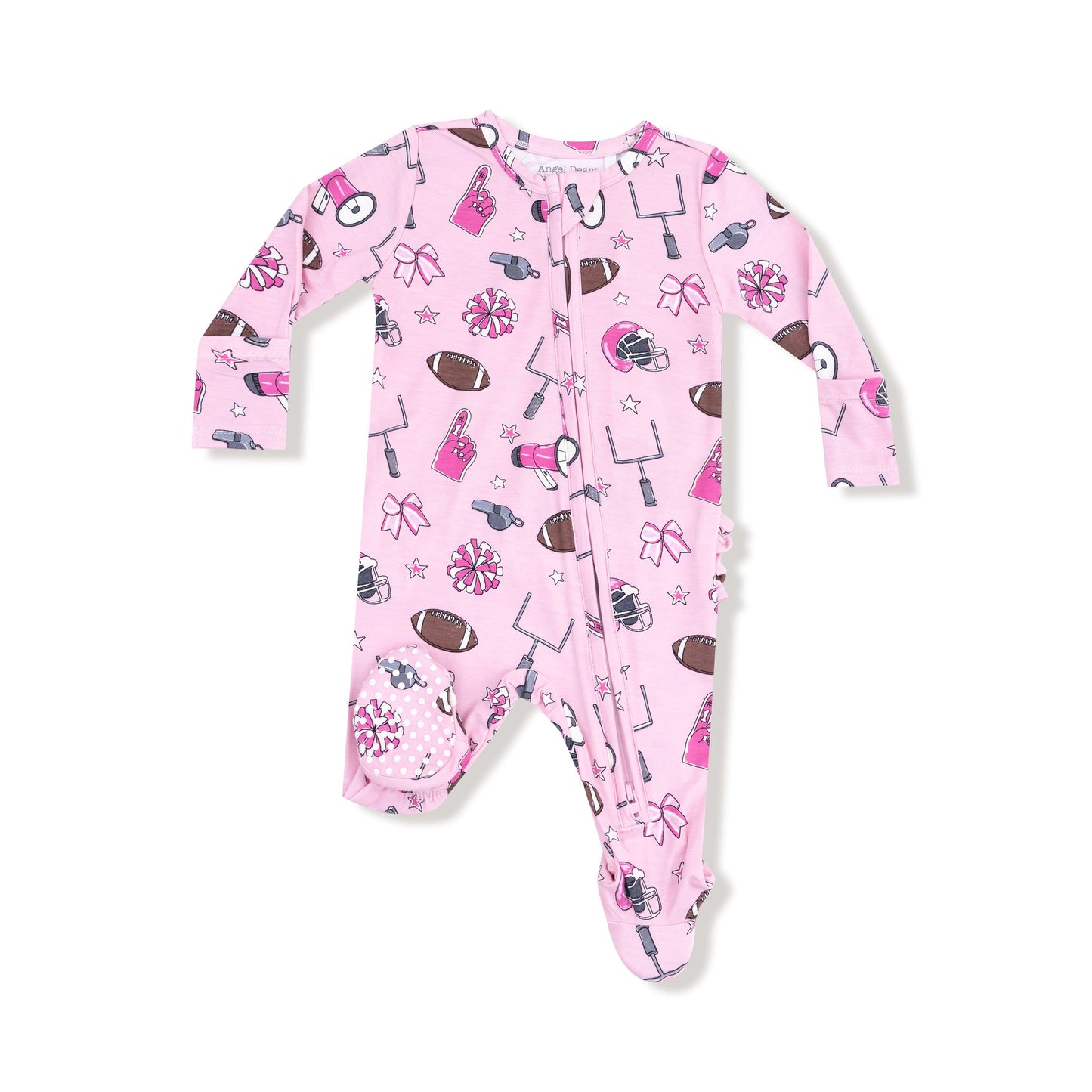 Angel Dear Game Day Pink 2 Way Zipper Ruffle Back Footie