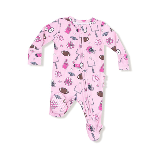 Angel Dear Game Day Pink 2 Way Zipper Ruffle Back Footie
