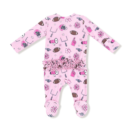 Angel Dear Game Day Pink 2 Way Zipper Ruffle Back Footie