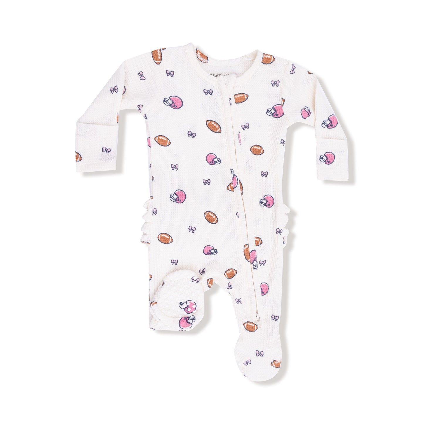 Angel Dear Footballs & Bows 2 Way Zipper Ruffle Back Footie