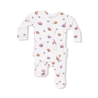 Angel Dear Footballs & Bows 2 Way Zipper Ruffle Back Footie