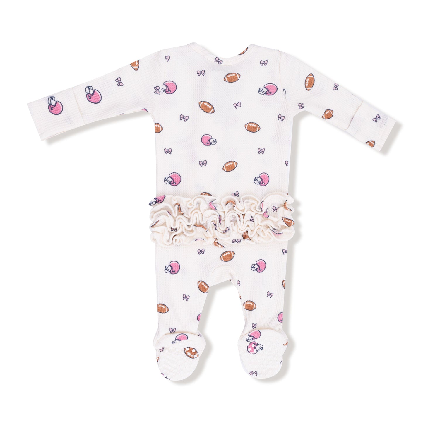 Angel Dear Footballs & Bows 2 Way Zipper Ruffle Back Footie