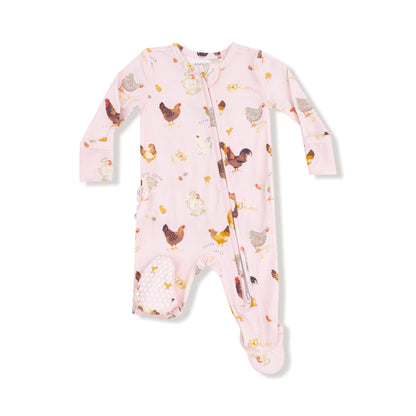 Angel Dear Pink Collector Chickens 2 Way Ruffle Zipper Footie