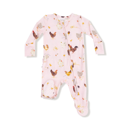 Angel Dear Pink Collector Chickens 2 Way Ruffle Zipper Footie
