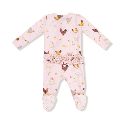 Angel Dear Pink Collector Chickens 2 Way Ruffle Zipper Footie
