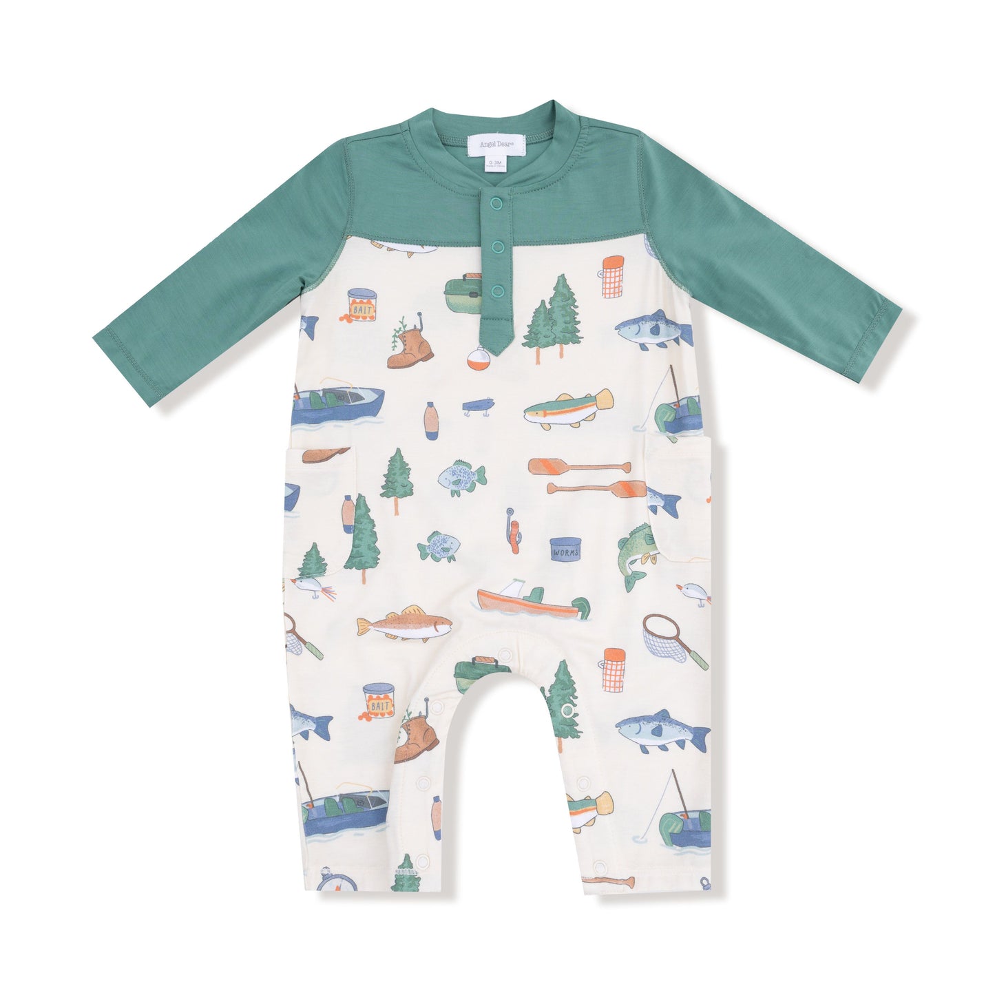 Angel Dear Fishing Things Romper with Contrast Sleeves