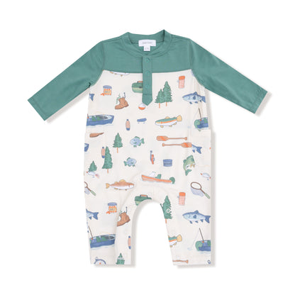Angel Dear Fishing Things Romper with Contrast Sleeves