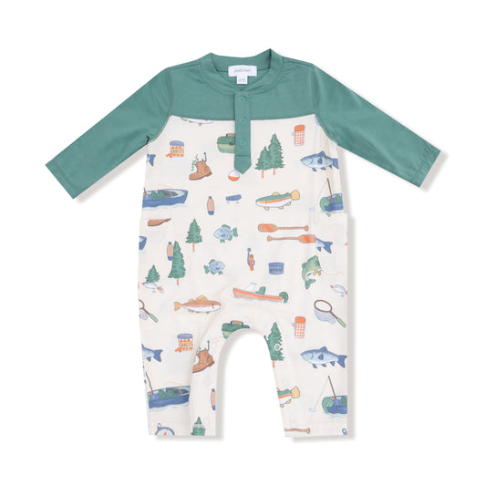 Angel Dear Fishing Things Romper with Contrast Sleeves