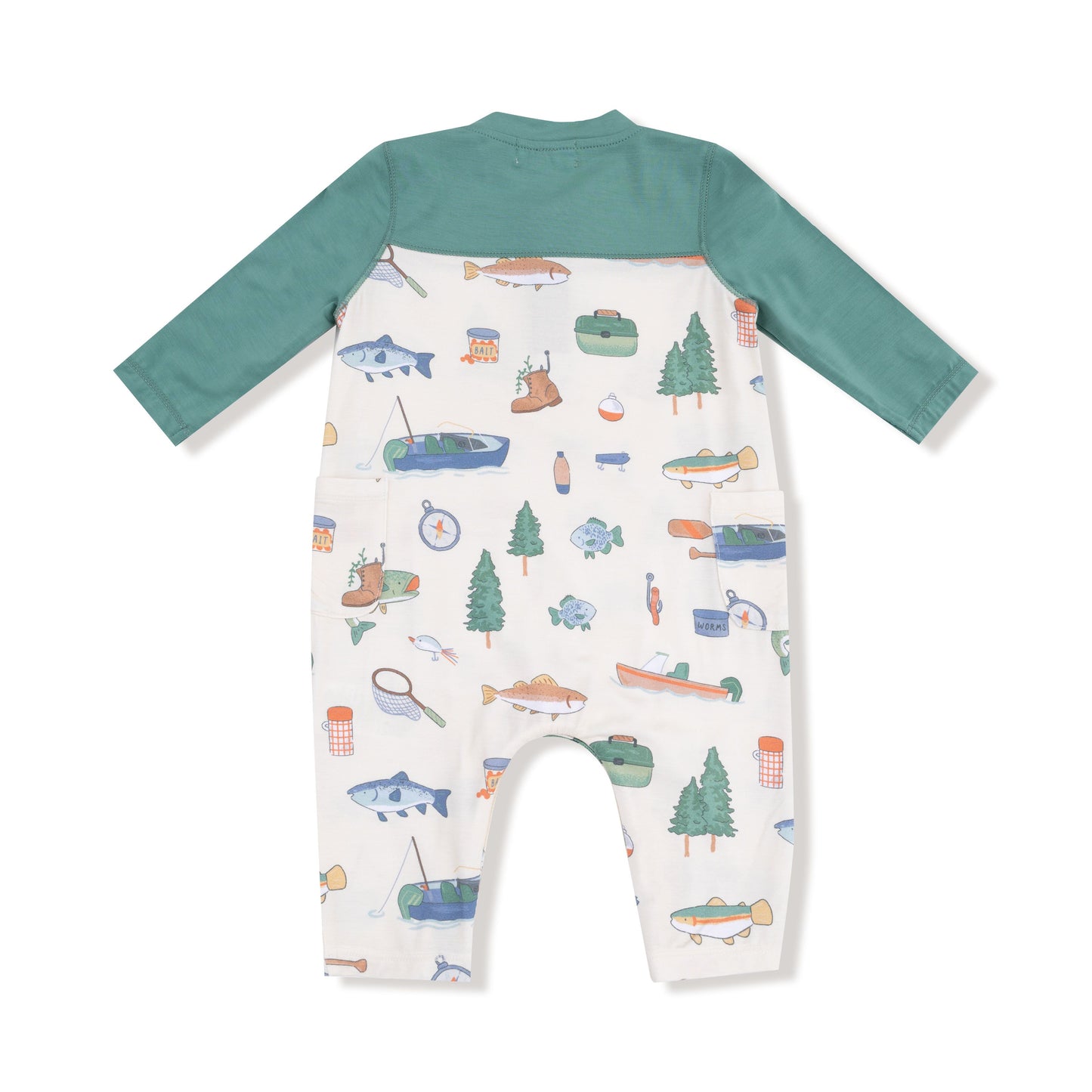 Angel Dear Fishing Things Romper with Contrast Sleeves