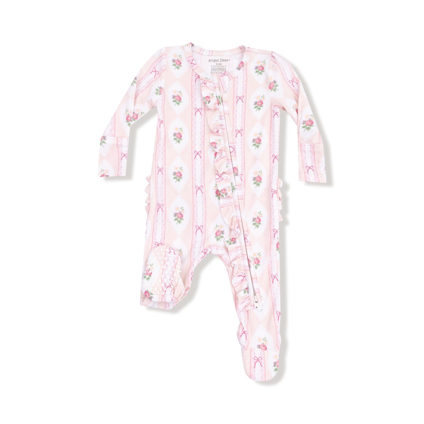 Angel Dear Ogee Lace Floral 2 Way Ruffle Zipper Footie
