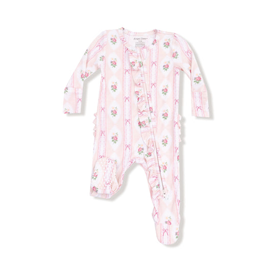 Angel Dear Ogee Lace Floral 2 Way Ruffle Zipper Footie