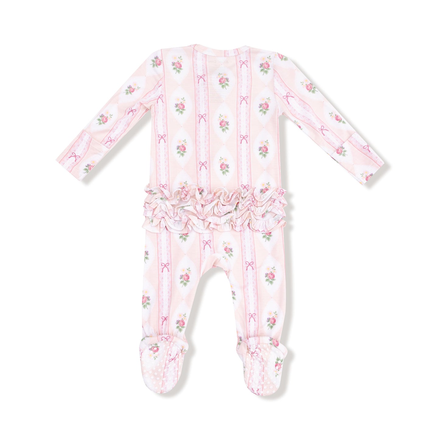 Angel Dear Ogee Lace Floral 2 Way Ruffle Zipper Footie