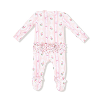 Angel Dear Ogee Lace Floral 2 Way Ruffle Zipper Footie