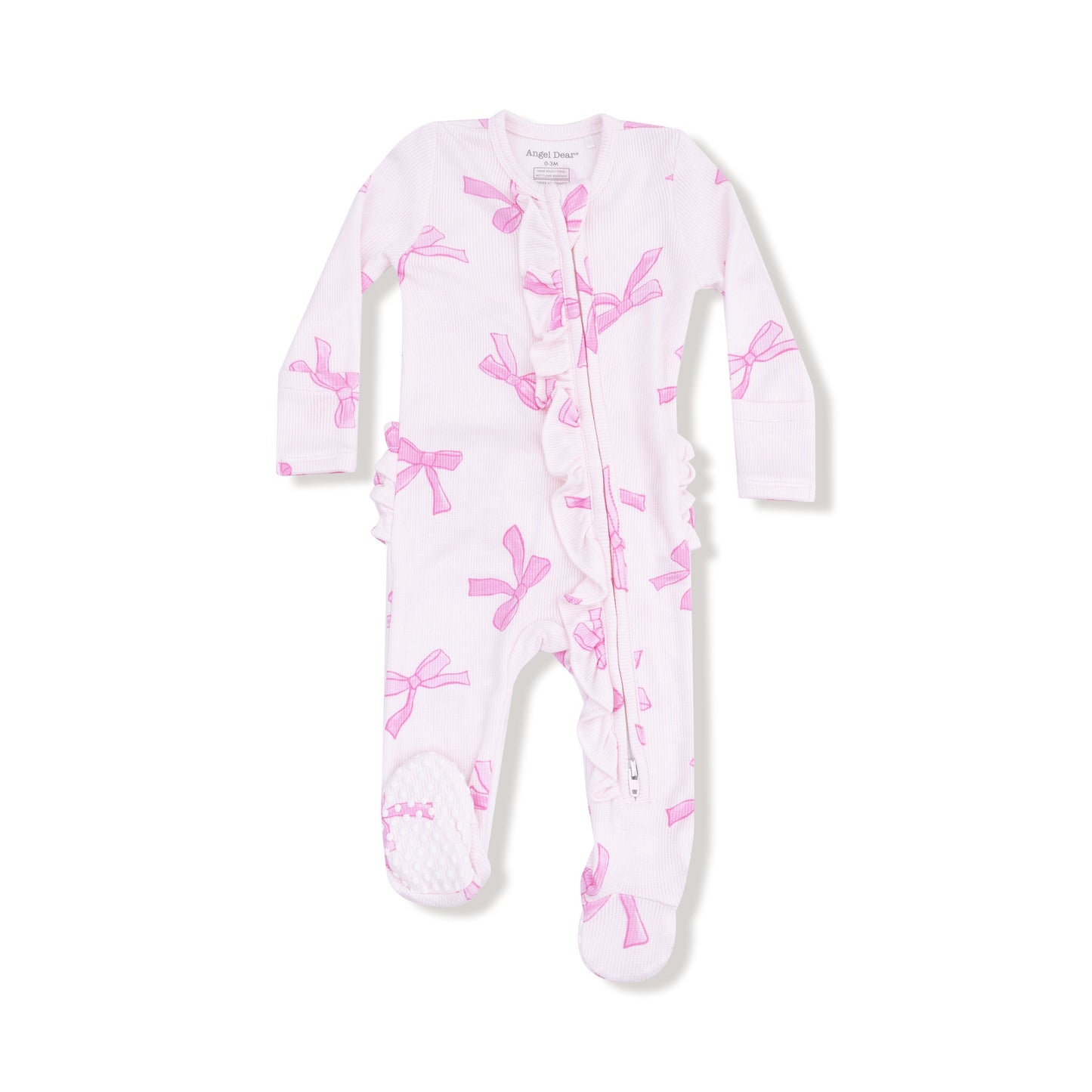 Angel Dear Pink Pretty Bows 2 Way Ruffle Zipper Footie