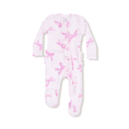 Angel Dear Pink Pretty Bows 2 Way Ruffle Zipper Footie