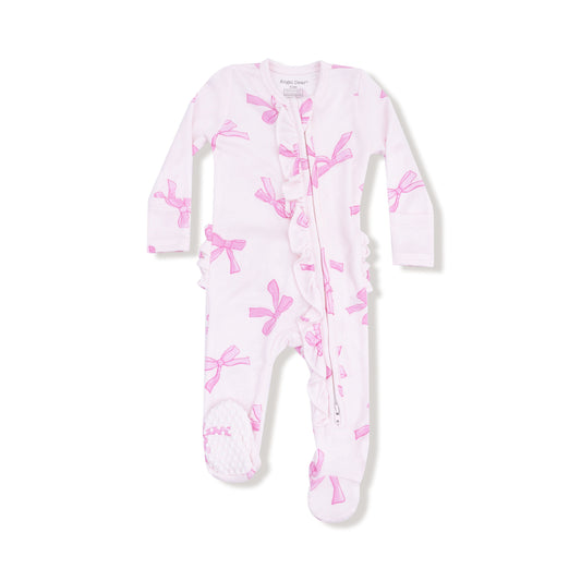 Angel Dear Pink Pretty Bows 2 Way Ruffle Zipper Footie