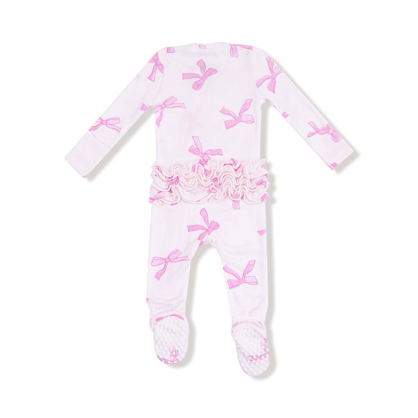 Angel Dear Pink Pretty Bows 2 Way Ruffle Zipper Footie