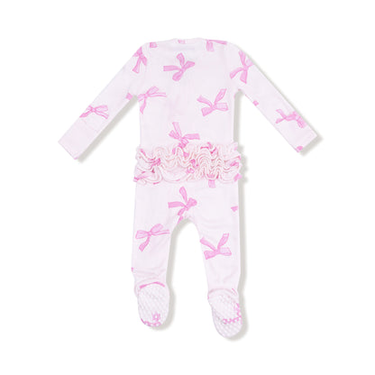 Angel Dear Pink Pretty Bows 2 Way Ruffle Zipper Footie